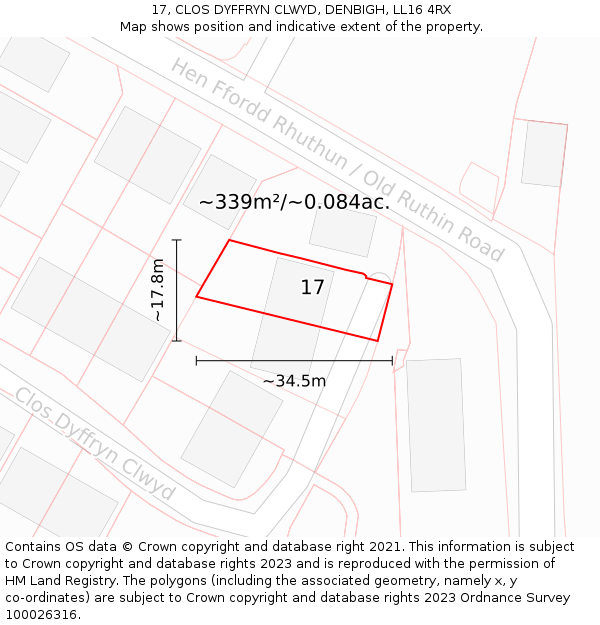 17, CLOS DYFFRYN CLWYD, DENBIGH, LL16 4RX: Plot and title map