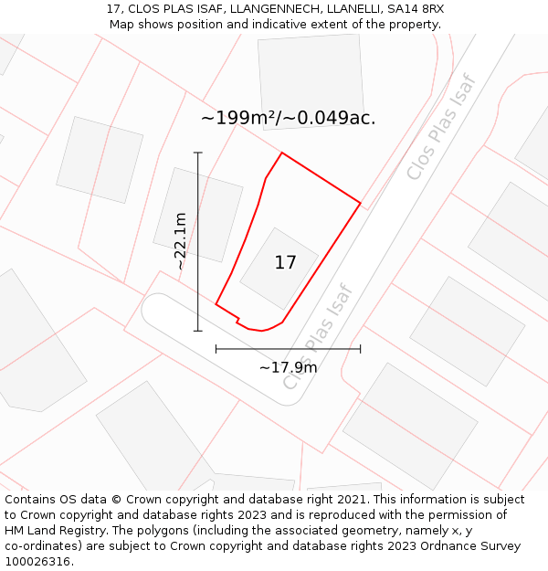 17, CLOS PLAS ISAF, LLANGENNECH, LLANELLI, SA14 8RX: Plot and title map