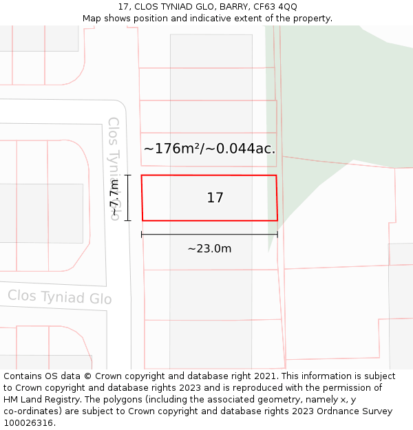 17, CLOS TYNIAD GLO, BARRY, CF63 4QQ: Plot and title map