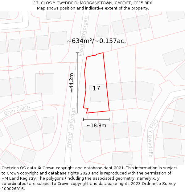 17, CLOS Y GWYDDFID, MORGANSTOWN, CARDIFF, CF15 8EX: Plot and title map