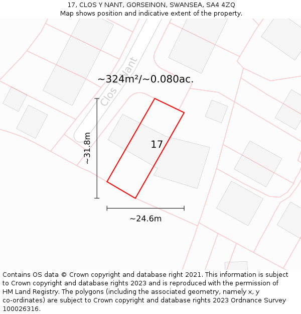 17, CLOS Y NANT, GORSEINON, SWANSEA, SA4 4ZQ: Plot and title map