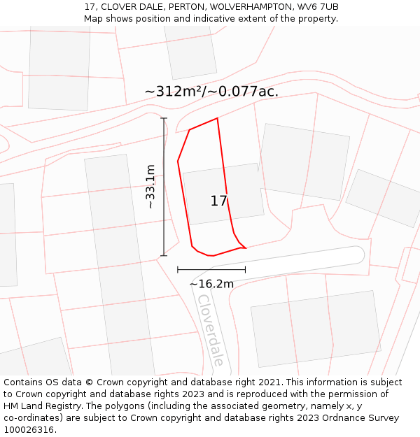 17, CLOVER DALE, PERTON, WOLVERHAMPTON, WV6 7UB: Plot and title map