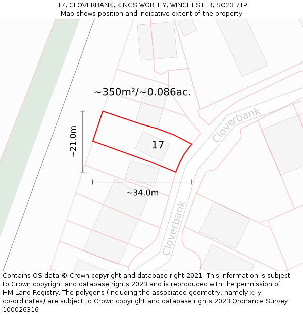 17, CLOVERBANK, KINGS WORTHY, WINCHESTER, SO23 7TP: Plot and title map