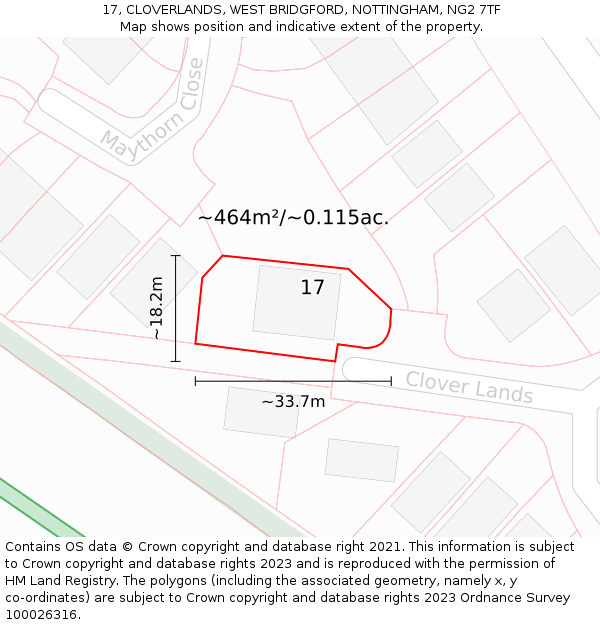 17, CLOVERLANDS, WEST BRIDGFORD, NOTTINGHAM, NG2 7TF: Plot and title map