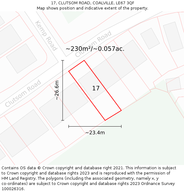 17, CLUTSOM ROAD, COALVILLE, LE67 3QF: Plot and title map