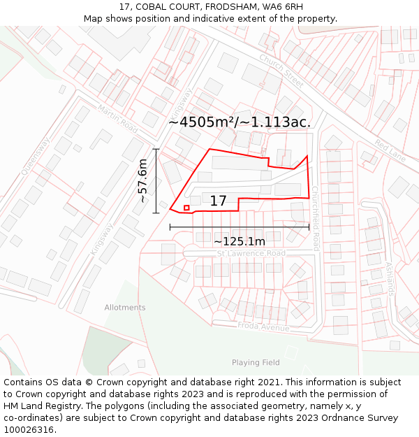 17, COBAL COURT, FRODSHAM, WA6 6RH: Plot and title map