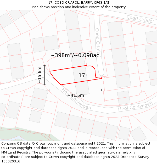 17, COED CRIAFOL, BARRY, CF63 1AT: Plot and title map