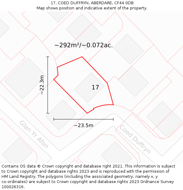 17, COED DUFFRYN, ABERDARE, CF44 0DB: Plot and title map