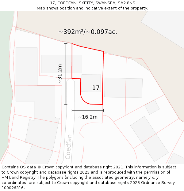 17, COEDFAN, SKETTY, SWANSEA, SA2 8NS: Plot and title map