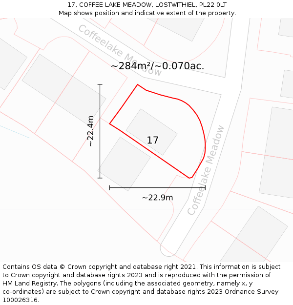 17, COFFEE LAKE MEADOW, LOSTWITHIEL, PL22 0LT: Plot and title map