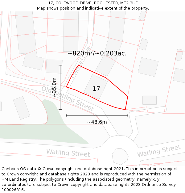 17, COLEWOOD DRIVE, ROCHESTER, ME2 3UE: Plot and title map