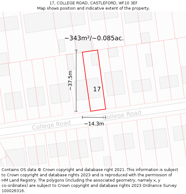 17, COLLEGE ROAD, CASTLEFORD, WF10 3EF: Plot and title map