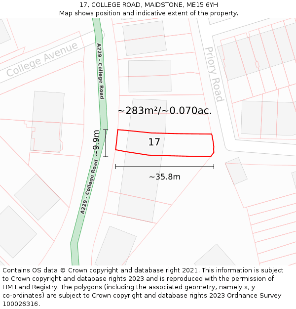 17, COLLEGE ROAD, MAIDSTONE, ME15 6YH: Plot and title map