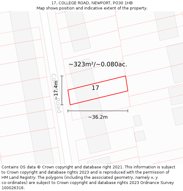 17, COLLEGE ROAD, NEWPORT, PO30 1HB: Plot and title map