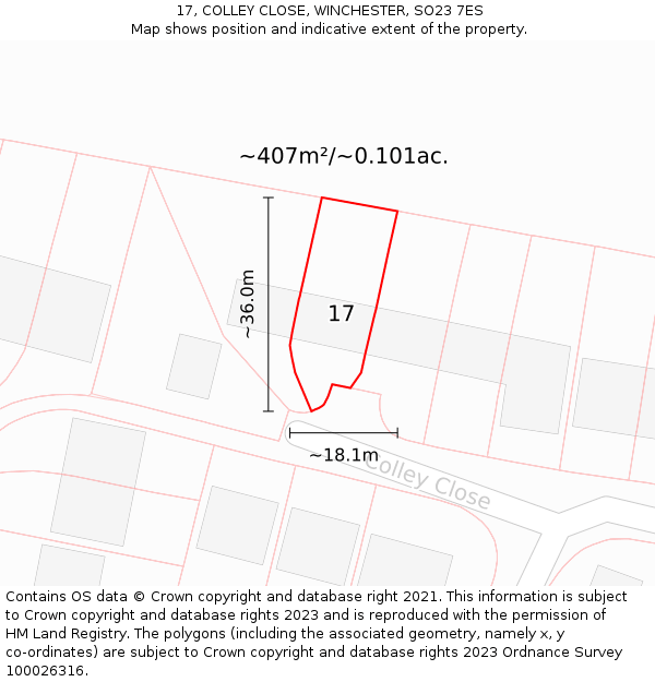 17, COLLEY CLOSE, WINCHESTER, SO23 7ES: Plot and title map