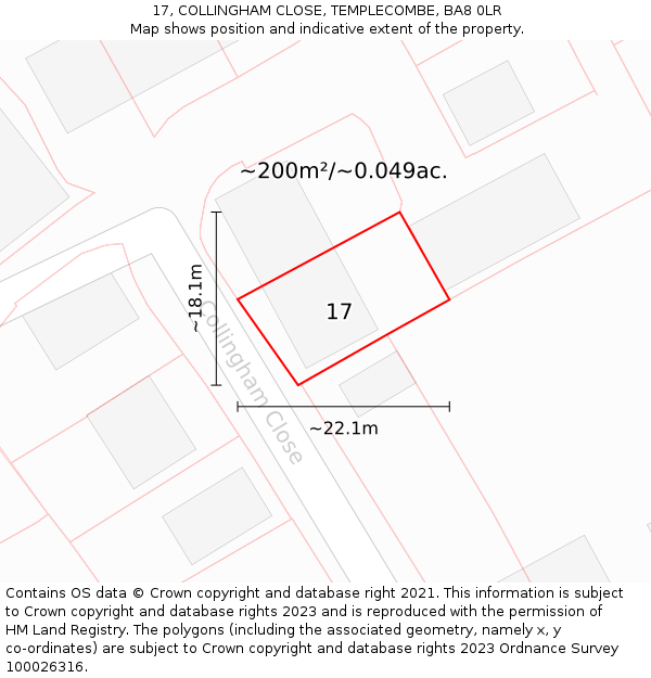 17, COLLINGHAM CLOSE, TEMPLECOMBE, BA8 0LR: Plot and title map