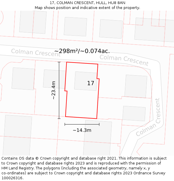 17, COLMAN CRESCENT, HULL, HU8 8AN: Plot and title map