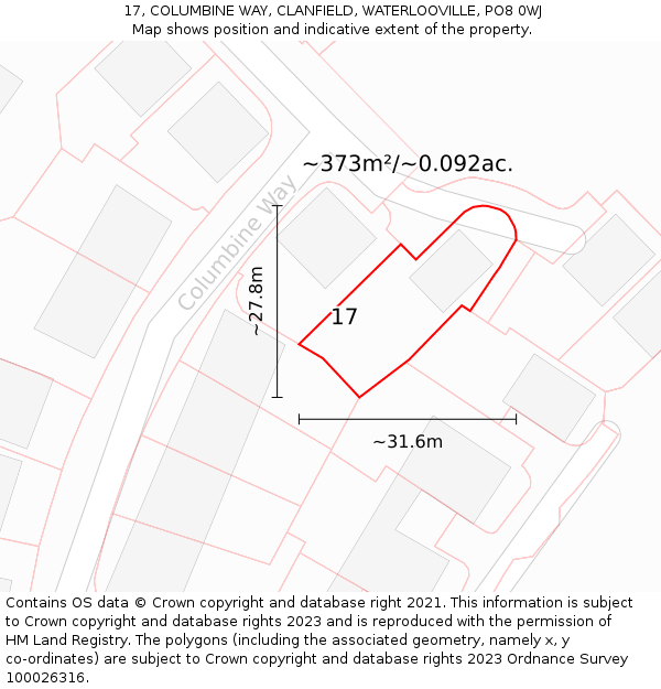 17, COLUMBINE WAY, CLANFIELD, WATERLOOVILLE, PO8 0WJ: Plot and title map