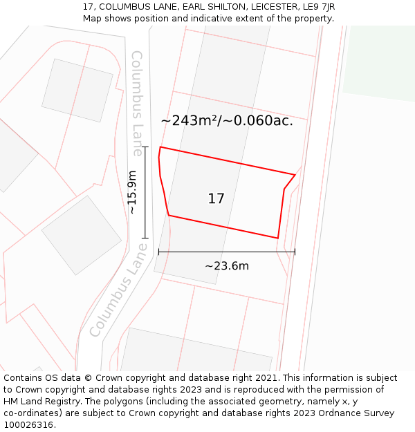 17, COLUMBUS LANE, EARL SHILTON, LEICESTER, LE9 7JR: Plot and title map