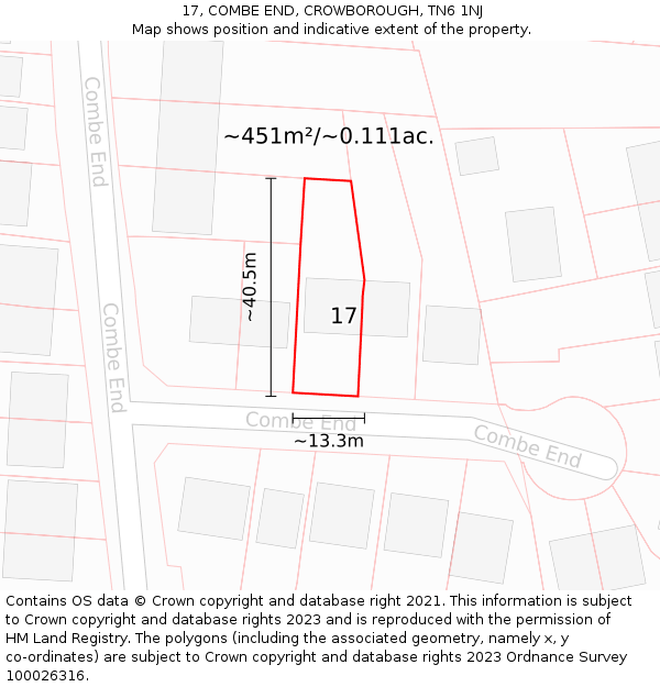 17, COMBE END, CROWBOROUGH, TN6 1NJ: Plot and title map