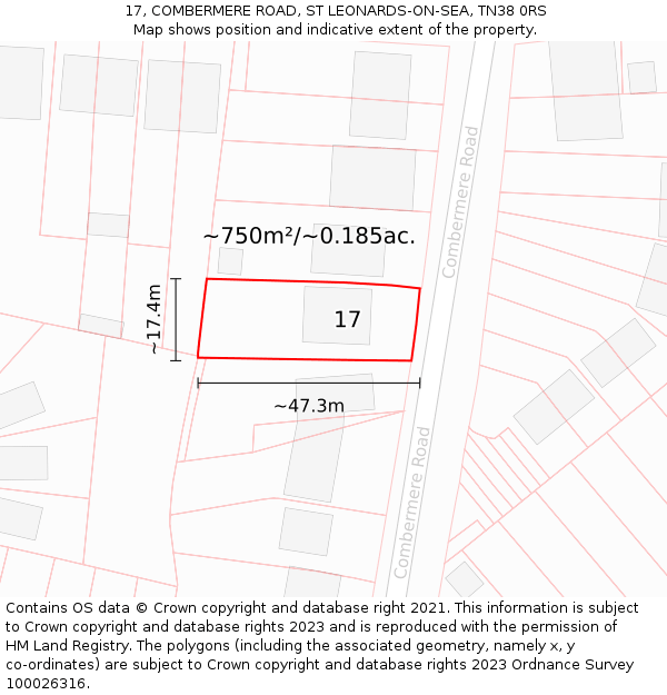 17, COMBERMERE ROAD, ST LEONARDS-ON-SEA, TN38 0RS: Plot and title map