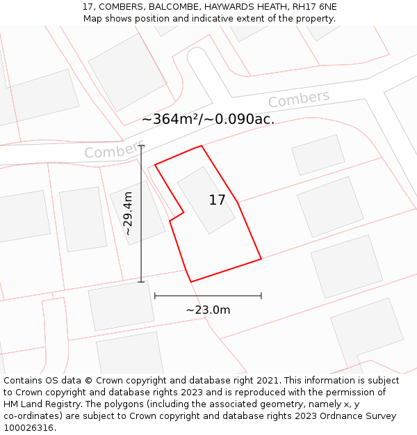 17, COMBERS, BALCOMBE, HAYWARDS HEATH, RH17 6NE: Plot and title map