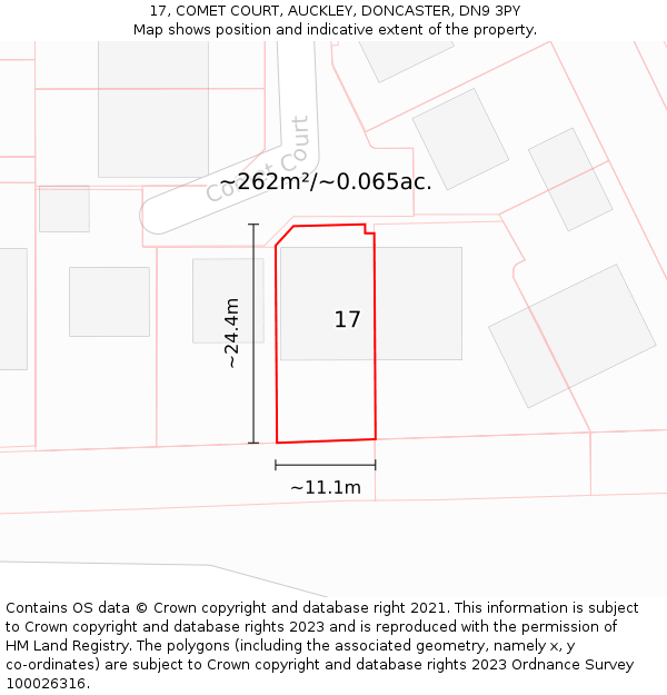 17, COMET COURT, AUCKLEY, DONCASTER, DN9 3PY: Plot and title map