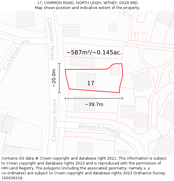 17, COMMON ROAD, NORTH LEIGH, WITNEY, OX29 6RD: Plot and title map