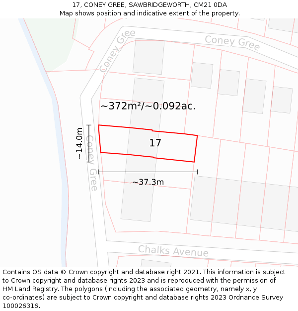 17, CONEY GREE, SAWBRIDGEWORTH, CM21 0DA: Plot and title map