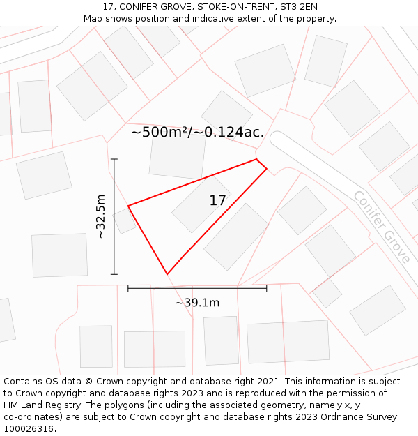 17, CONIFER GROVE, STOKE-ON-TRENT, ST3 2EN: Plot and title map