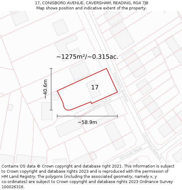 17, CONISBORO AVENUE, CAVERSHAM, READING, RG4 7JB: Plot and title map