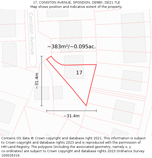 17, CONISTON AVENUE, SPONDON, DERBY, DE21 7LE: Plot and title map