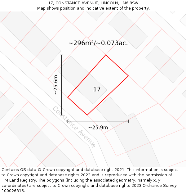 17, CONSTANCE AVENUE, LINCOLN, LN6 8SW: Plot and title map