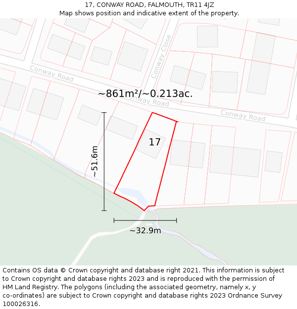 17, CONWAY ROAD, FALMOUTH, TR11 4JZ: Plot and title map