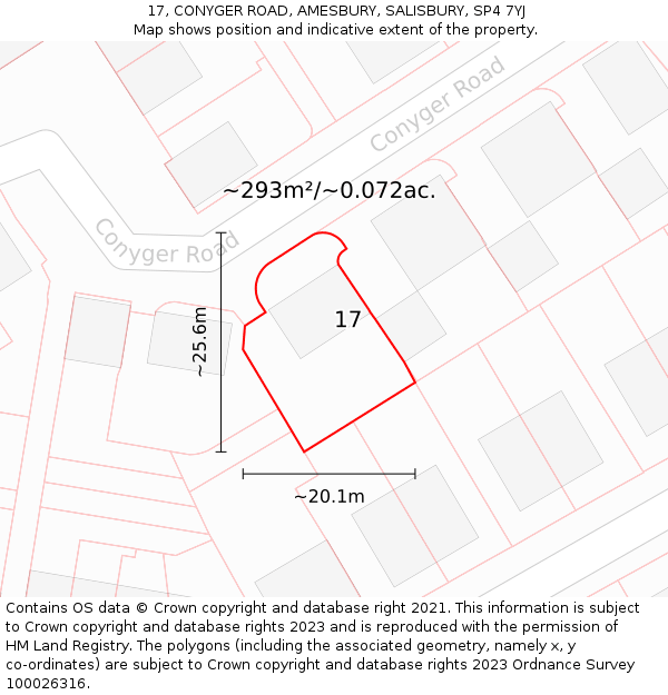 17, CONYGER ROAD, AMESBURY, SALISBURY, SP4 7YJ: Plot and title map