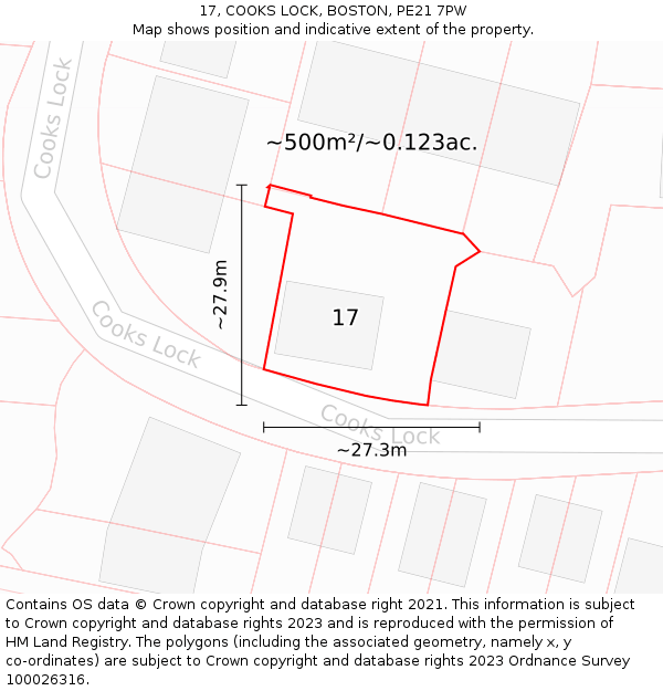 17, COOKS LOCK, BOSTON, PE21 7PW: Plot and title map