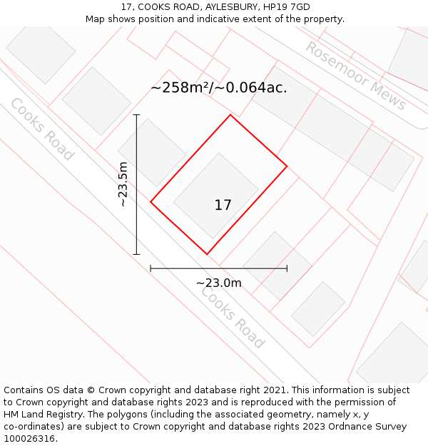 17, COOKS ROAD, AYLESBURY, HP19 7GD: Plot and title map