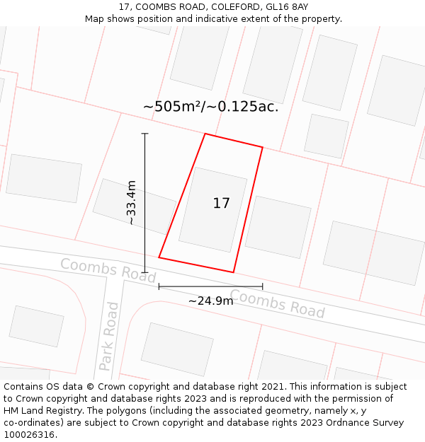 17, COOMBS ROAD, COLEFORD, GL16 8AY: Plot and title map