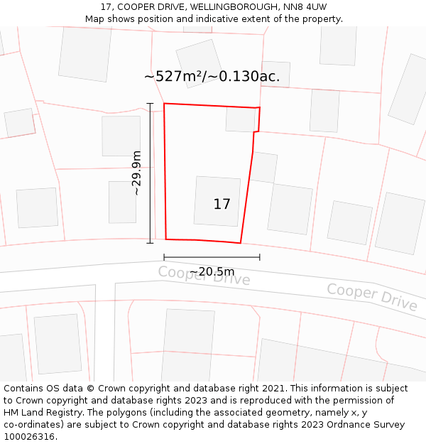 17, COOPER DRIVE, WELLINGBOROUGH, NN8 4UW: Plot and title map