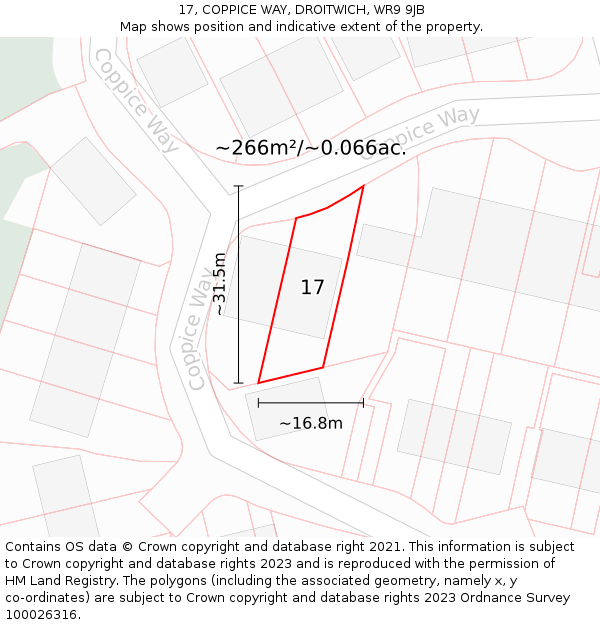 17, COPPICE WAY, DROITWICH, WR9 9JB: Plot and title map