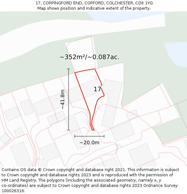 17, COPPINGFORD END, COPFORD, COLCHESTER, CO6 1YG: Plot and title map