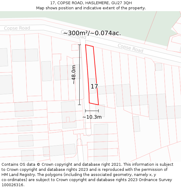 17, COPSE ROAD, HASLEMERE, GU27 3QH: Plot and title map