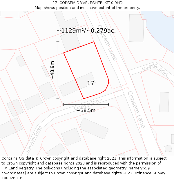 17, COPSEM DRIVE, ESHER, KT10 9HD: Plot and title map