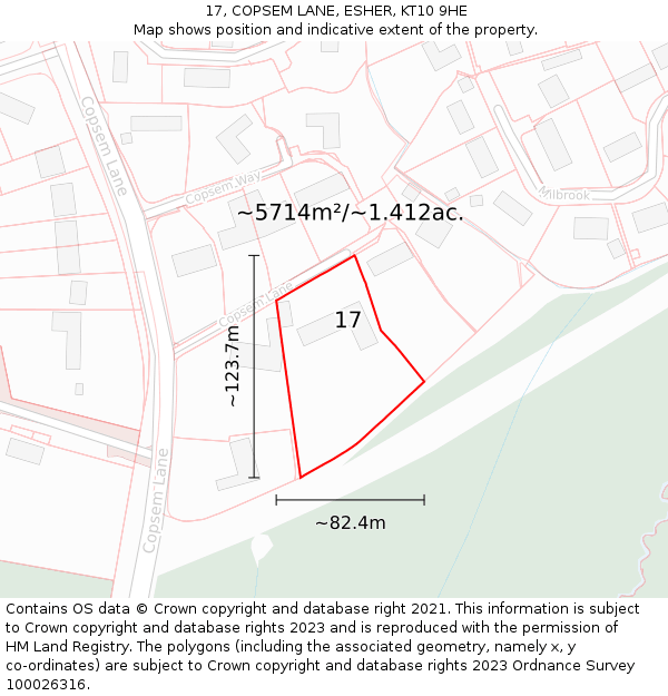 17, COPSEM LANE, ESHER, KT10 9HE: Plot and title map