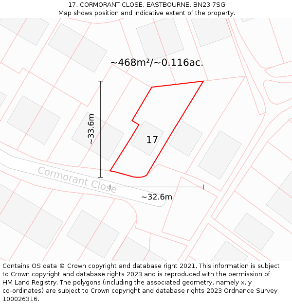 17, CORMORANT CLOSE, EASTBOURNE, BN23 7SG: Plot and title map