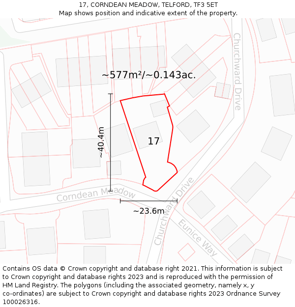 17, CORNDEAN MEADOW, TELFORD, TF3 5ET: Plot and title map