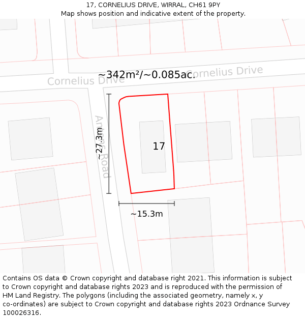 17, CORNELIUS DRIVE, WIRRAL, CH61 9PY: Plot and title map