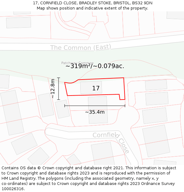 17, CORNFIELD CLOSE, BRADLEY STOKE, BRISTOL, BS32 9DN: Plot and title map