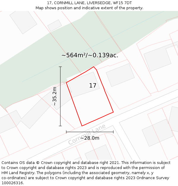 17, CORNMILL LANE, LIVERSEDGE, WF15 7DT: Plot and title map