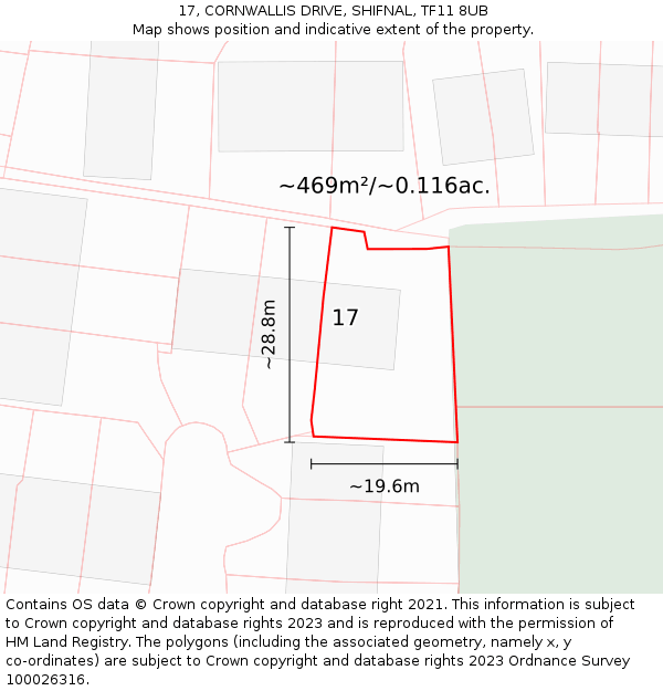 17, CORNWALLIS DRIVE, SHIFNAL, TF11 8UB: Plot and title map